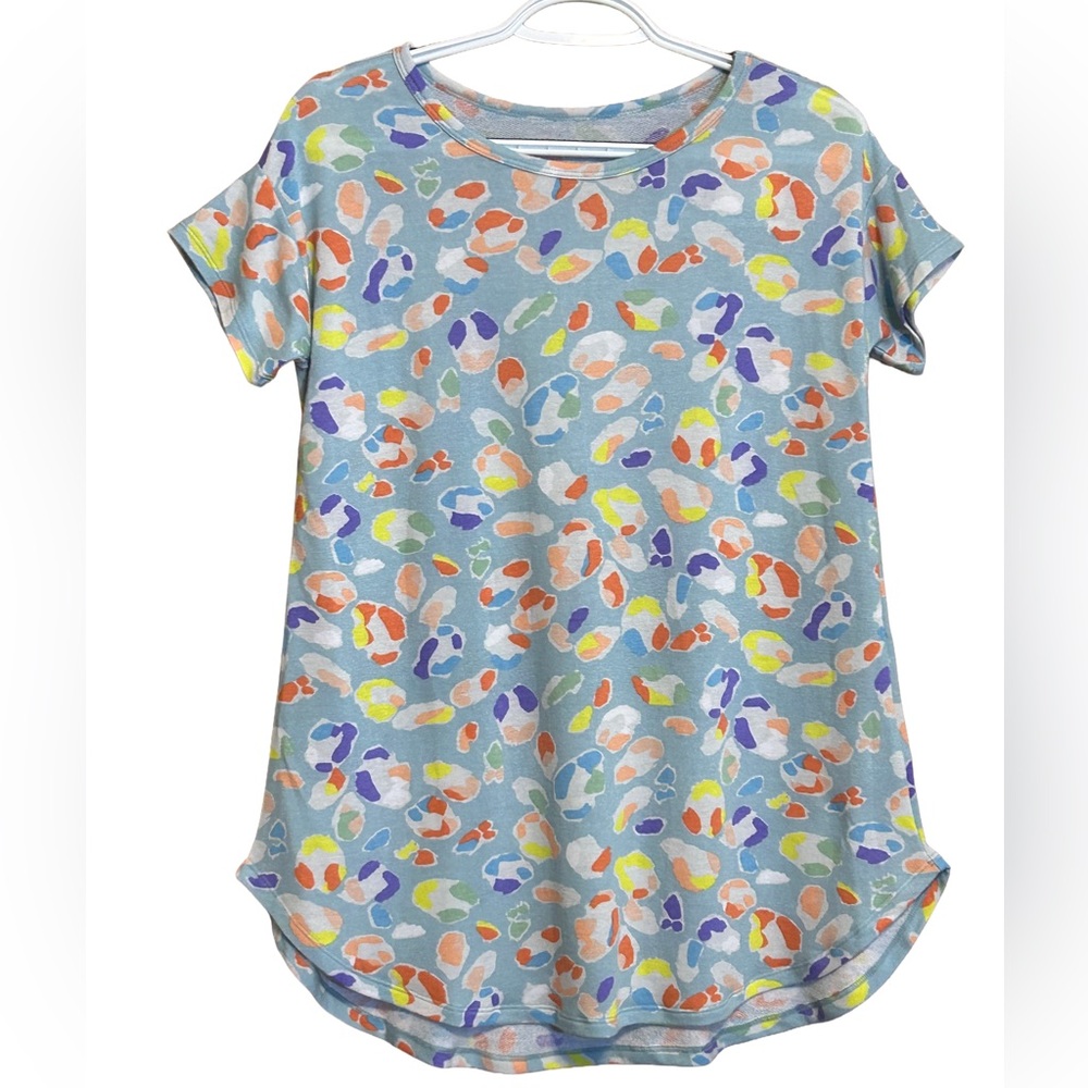 NWT Boutique Blue Colorful Abstract Animal Print Short Sleeve Top size small